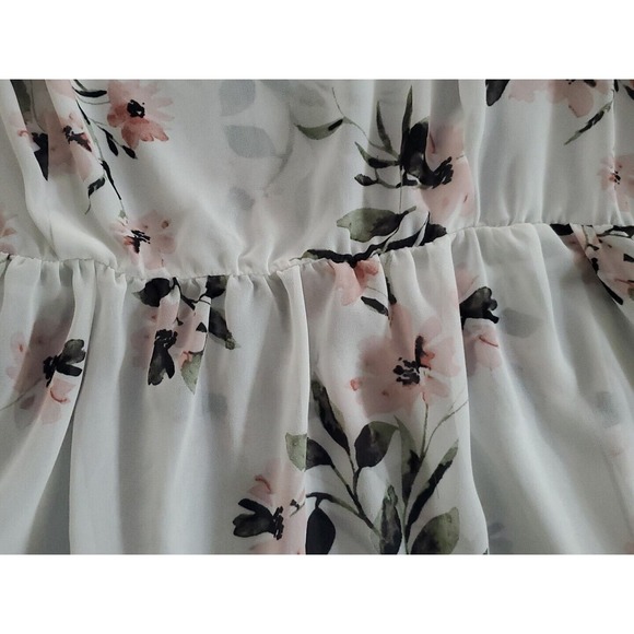 Torrid Size 1 (1X-M/L)Sheer Flutter Sleeve White Pink Floral Elastic Waist Tunic - Picture 5 of 11